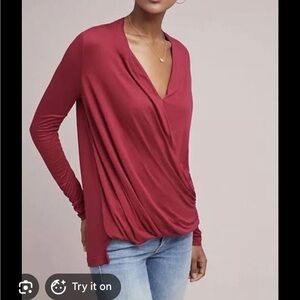 anthro red wrap top brand akemi and kin brand